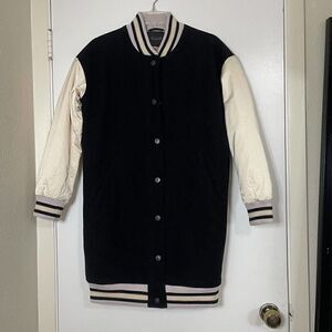NEW! Scotch & Soda Black longline wool blend varsity snap jacket size XS $275